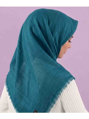 Özense Flamlı Pamuklu Terletmeyen 4 Mevsim Kullanılabilir 100X100 cm Koyu Turkuaz Renkli Eşarp
