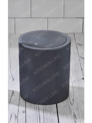 PremiumPort Koyu Gri Yuvarlak Çizgi Model Plastik Çöp Kovası 6,5 Lt