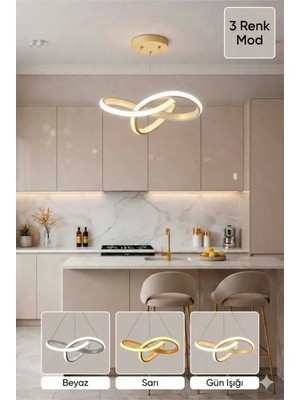 Aura Lighting Aura Lıghtıng Beyaz Karmaşık 3 Renk LED Modern Avize (Beyaz Sarı Günışığı)