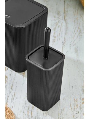 PremiumPort Şık 2'li 5l Kare Çöp Kovası ve Tuvalet Fırçası Seti, Siyah