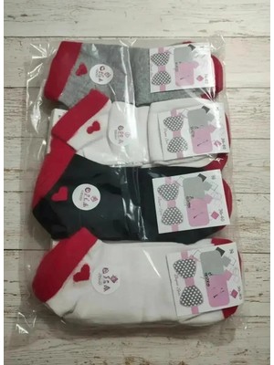 Kalp Desenli Bilek Kısmı Tüylü Karışık Renk Mevsimlik Pamuklu Patik Çorap 12'li Set