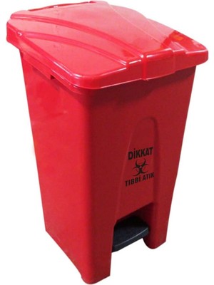 PremiumPort 70 Lt Pedallı Tıbbi Atık Çöp Kovası, Tekerlekli Kırmızı Konteyner