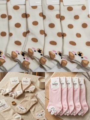 Karışık Renkli Hayvan Desenli Pamuklu 200 Iğne Sık Dokuma 12 Çift Patik Çorap