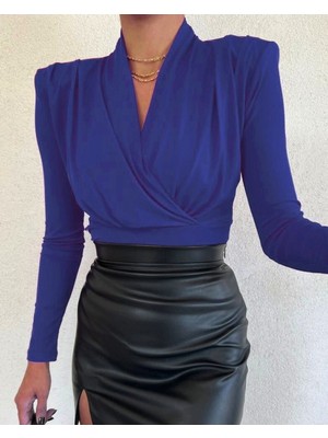 Moda Morfo Vatkalı Kruvaze Model Sandy Bluz   -Saks