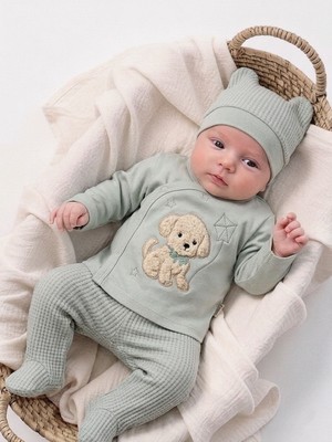 Panfilia %100 Pamuk 0-3 Ay Bebek Hastane Çıkışı 3'lü Set / Yenidoğan / Zıbın