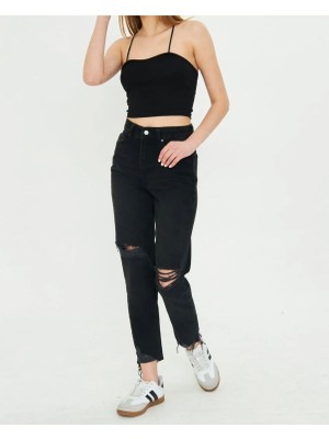 Aida Fashion Diz Yırtık Mom Jeans
