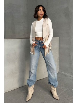 Lokadi Kadın Süet Drop Detaylı Püsküllü Yelek