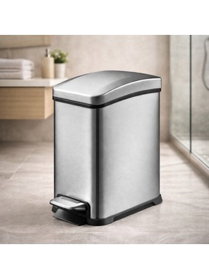 PremiumPort 8l Paslanmaz Çelik Pedallı Çöp Kovası, Yumuşak Kapanma, Banyo ve Mutfak Için