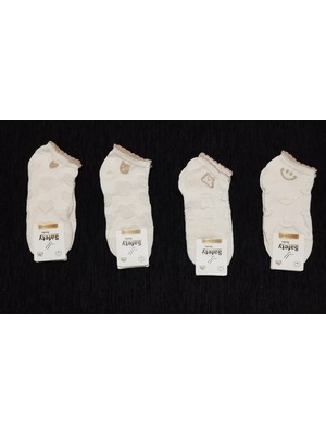 Kırık Beyaz Renkli Kabartma ve Oyma Desenli Pamuklu 12 Çift Patik Çorap