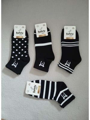 Siyah Renkli Pamuklu Bilek Kısmı Desenli 12 Çift Patik Çorap