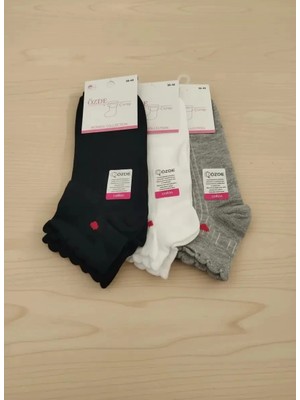 Bayan Kalp Desenli Karışık Renk Mevsimlik Pamuklu Patik Çorap 12'li Paket