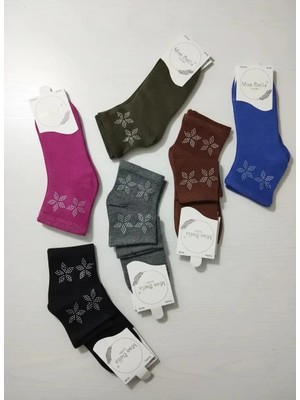 Karışık Renk Inci Taşlı Detaylı Bayan Mevsimlik Patik Çorap 12'li Paket