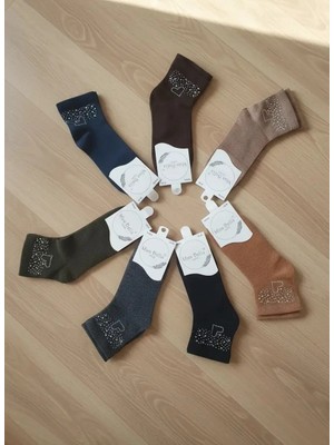 Karışık Renk Inci Taşlı Detaylı Bayan Mevsimlik Patik Çorap 12'li Paket