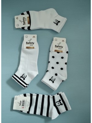 Beyaz Renkli Pamuklu Bilek Kısmı Desenli 12 Çift Patik Çorap