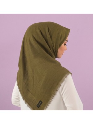 Özense Flamlı Pamuklu Terletmeyen 4 Mevsim Kullanılabilir 100X100 cm Haki Yeşili Renkli Eşarp