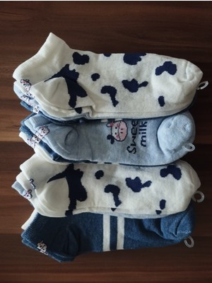 Sweat Milk Inek Desenli Bilek Boy Bayan Patik Çorap 12'li Paket