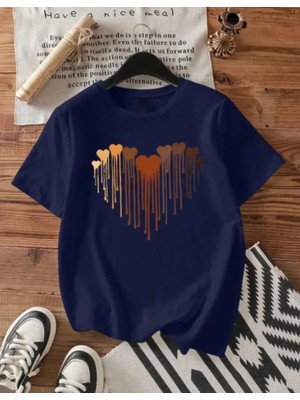 Nigrum Pardus Özel Üretim Kalpler Baskılı %100 Pamuk Kız Çocuk Şık T-Shirt