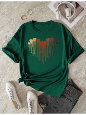Nigrum Pardus Özel Üretim Kalpler Baskılı %100 Pamuk Kız Çocuk Şık T-Shirt