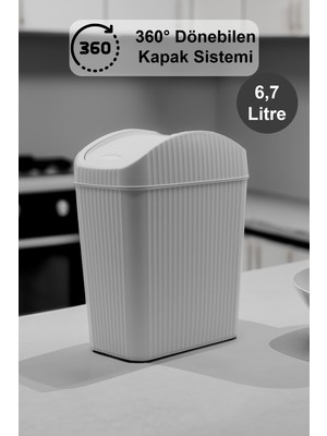 PremiumPort Şık Çizgili Gri Çöp Kutusu, 6,7 Litre Mutfak ve Banyo Kullanımı