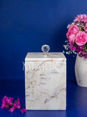 PremiumPort Modern Mermer Kare Çöp Kovası, Şık ve Işlevsel Tasarım