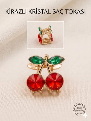 Nati Co Kirazlı Kristal Taşlı Metal Mandal Toka - 2 cm Küçük Boy Saç Tokası