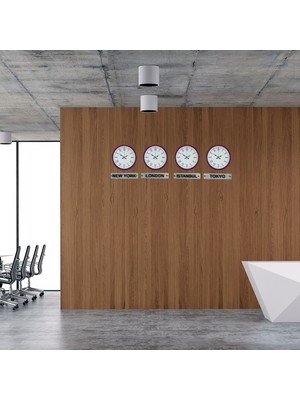 Zayka Pembe Modern 36 cm 4 Lü Tabelalı Dünya Saatleri