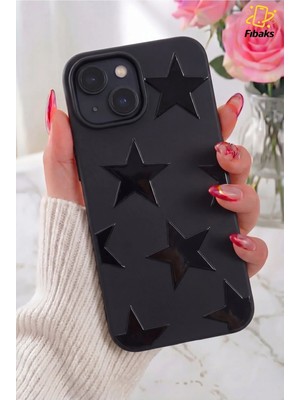 Fibaks iPhone 15/14/13 Kılıf Siyah Yıldız Star Desenli Silikon Darbe Emici Klasik Silikon Kapak