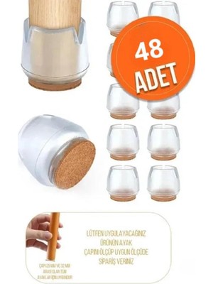 Nirnisa 48 Adet 2.5-3.2 cm Ayaklar Için Keçeli Silikon Masa Sandalye Ayak Pabucu Zemin Koruyucu Plastiği Keçesi