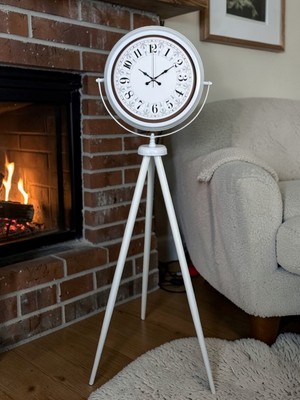 Zayka Klasik Rakamlı Beyaz Tripod Ayaklı Saat