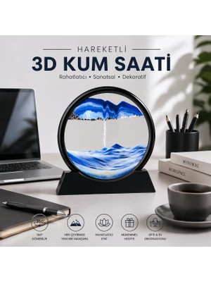 Kenly Hareketli 3D Kum Saati 30 cm Yuvarlak Cam Dekoratif • Rahatlatıcı Sanatsal Masa Üstü Tasarım