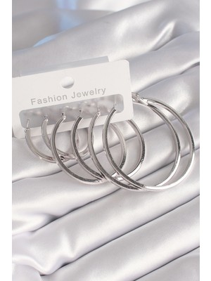 Venüs Shopping Pirinç Gümüş Renk Halka Model Kadın Küpe Seti - TJ-BKP8800