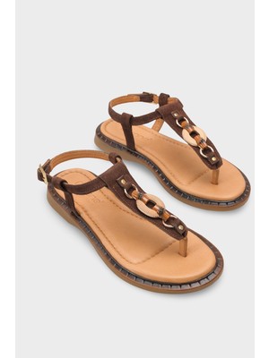 Capone Outfitters Mallorie Hakiki Deri Metal Tokalı Düz Topuklu Kadın Sandalet