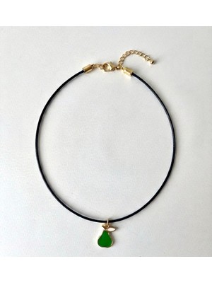 Lumea Mama Minimalist Gold Detaylı Yeşil Armut Figürlü Siyah Ip Kolye🍐