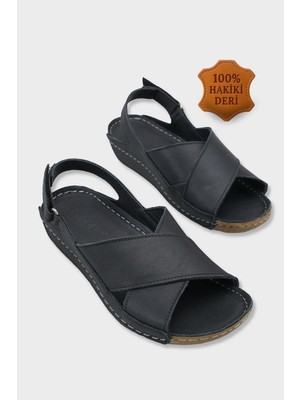 Capone Outfitters Florina Hakiki Deri Soft Konfor Kadın Sandalet