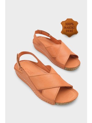 Capone Outfitters Florina Hakiki Deri Soft Konfor Kadın Sandalet
