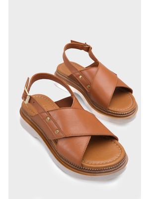 Capone Outfitters Katy Hakiki Deri Soft Konfor Dolgu Topuk Kadın Sandalet