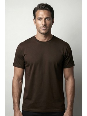 goffra Erkek Vision Premium Kalite Yoğun Dokulu Pamuklu T-Shirt Kahverengi M101-R0220-10