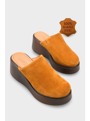 Capone Outfitters Kelcey Hakiki Süet Dolgu Topuklu Kadın Sabo Terlik