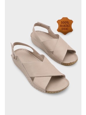 Capone Outfitters Florina Hakiki Deri Soft Konfor Kadın Sandalet