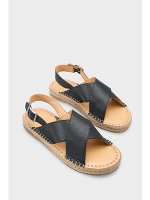 Capone Outfitters Lilian Hakiki Deri Espadril Tabanlı Kadın Sandalet