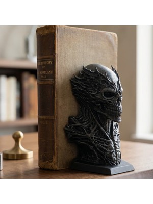 Modela Varnok Gotik Kuru Kafa Kitap Tutucu | Dekoratif Kitap Standı | Dark Fantasy Tasarım