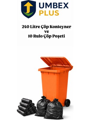 PremiumPort 240 Litre Plastik Çöp Konteyneri ve 10 Rulo Poşet, Dayanıklı ve Isıya Dayanıklı