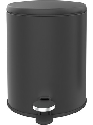 PremiumPort Yumuşak Kapanma Çelik Çöp Kovası, 6 Litre, Pedallı, Mat Siyah