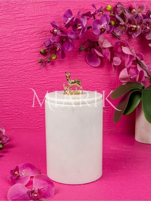 PremiumPort Şık Yaprak Detaylı Beyaz Mermer Dekoratif Çöp Kovası