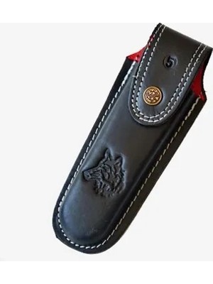 SHC4200 Kurt Figürlü Hakiki Deri Çakı Kılıfı No:4, 14 x 5 cm - Kemerlikli