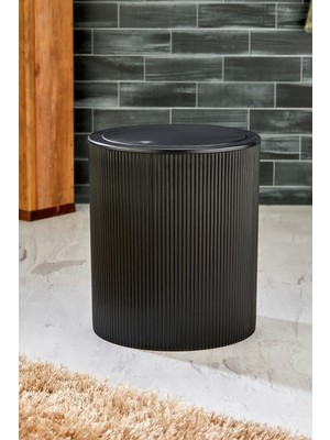 PremiumPort Şık Çizgili Yuvarlak Kapaklı Çöp Kovası, Banyo ve Mutfak Için