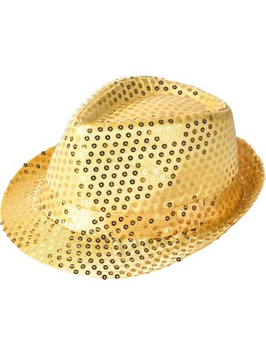 İsmiyle Al Disko  Altın Gold Payetli Fötr Şapka Yetişkin Boy
