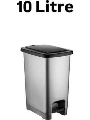 PremiumPort 10 Litre Pedallı Gri Banyo ve Mutfak Çöp Kutusu Siyah Kapaklı