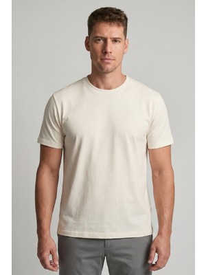 goffra Erkek Vision Premium Kalite Yoğun Dokulu Pamuklu T-Shirt Ekru M101-R0220-09