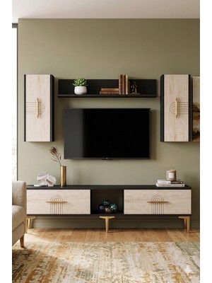 Yumedi Design TVR1515AT - Shumen Tv Ünitesi Takımı 150CM Antrasit-Traverten